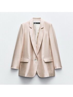 Zara Pink Satin Single-Button Blazer